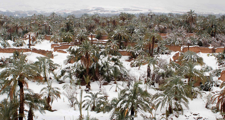 Intensa nevada por primera vez en 50 años en el desierto de Marruecos