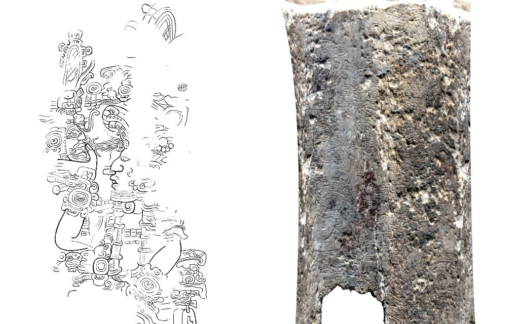 Hueso del fémur hallado en una tumba maya