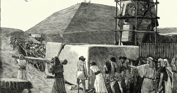 Antiguo grabado sobre la construcción de la Gran Pirámide de Egipto