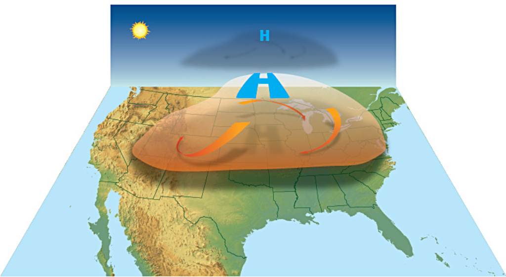 Ilustración sobre un domo de calor en Estados Unidos